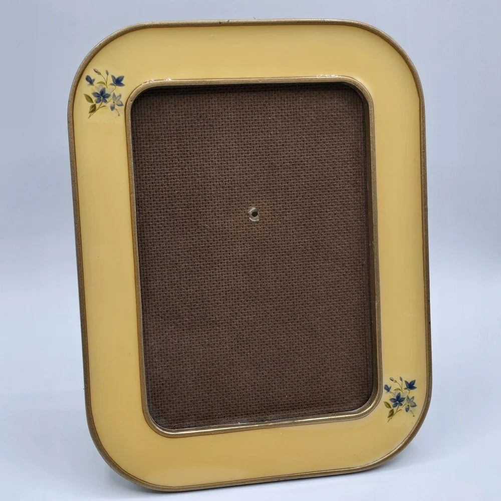 Enameled Yellow Floral Photo Picture Frame Vintage Mcm Mod Cottagecore